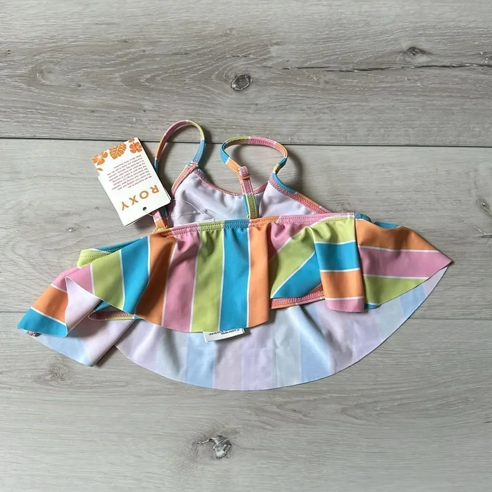 Roxy Girls Colors Of The Sun Flutter Bikini Top Size 7‎ Nwt